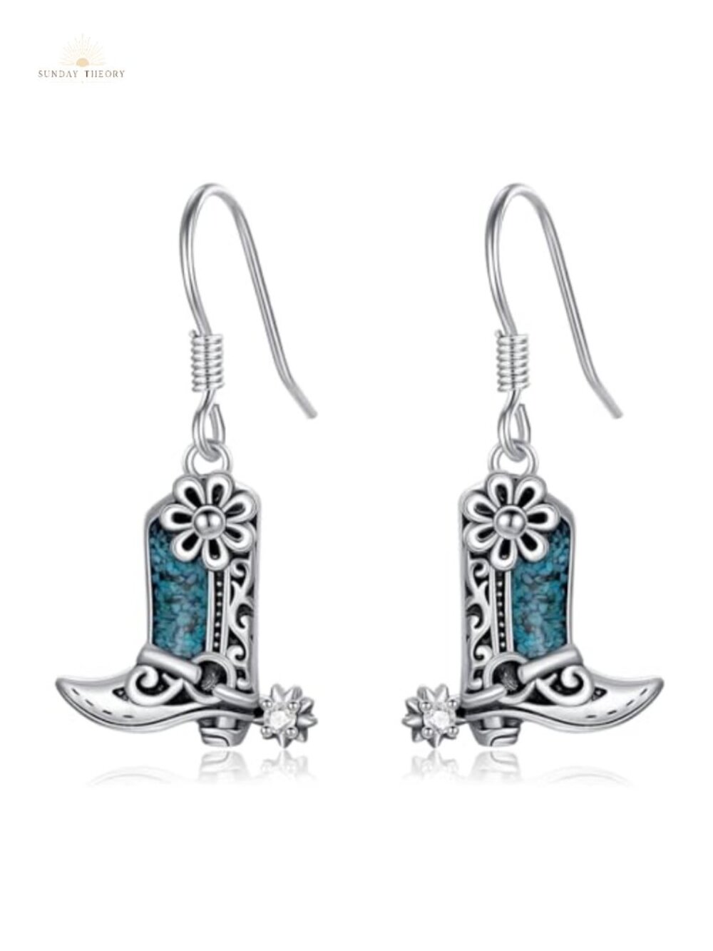 Western Cowgirl Boot Earrings Turquoise Dangle Drop Earrings 925 Sterling